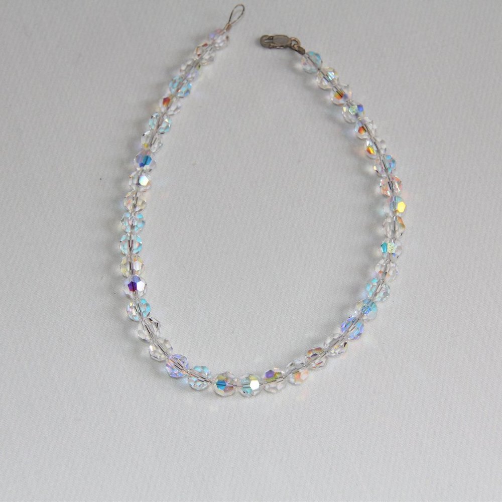 Sterling Aurora Borealis Crystal Ankle Bracelet